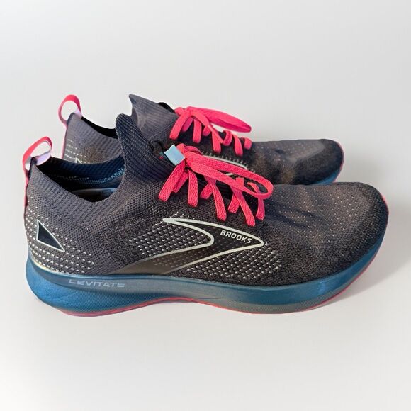 Brooks Womens Levitate 5 Dark Gray Blue Pink Running Shoes Sneakers Size 9 B - Picture 1 of 6